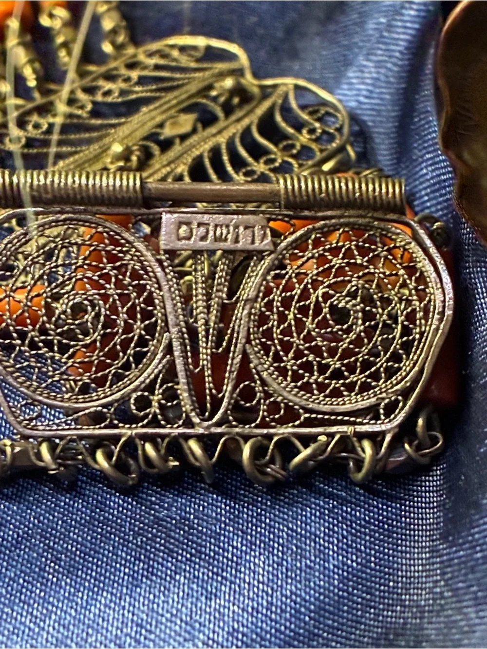 Source Unknown Filigree Multi-Strand Bracelet with Orange Beads